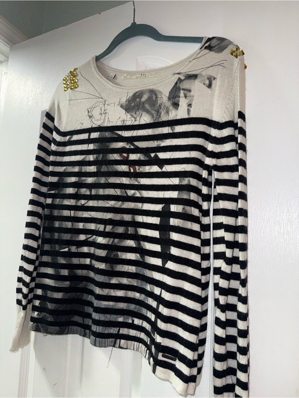 Guess Striped Black and White Long Sleeve Women’s Sweater Sz S
